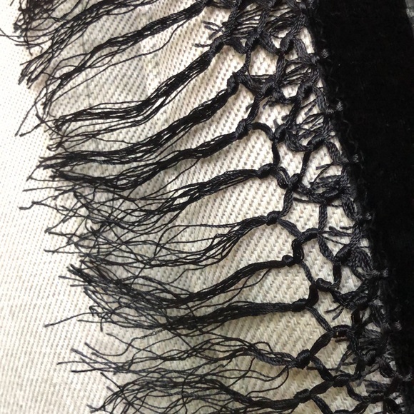 VTG Stunning PURPLE BLACK silk burnout VELVET long fringe art deco wrap shawl - Picture 7 of 15